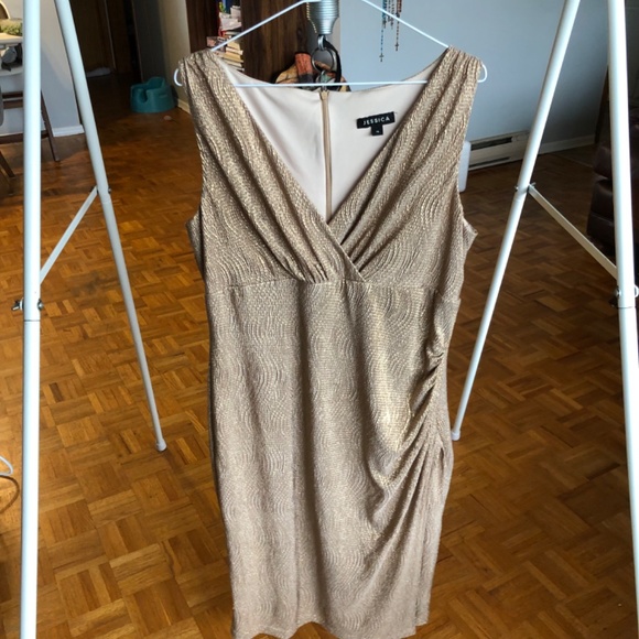Jessica Textured Sleeveless Gold Wrap Dress - Picture 2 of 3